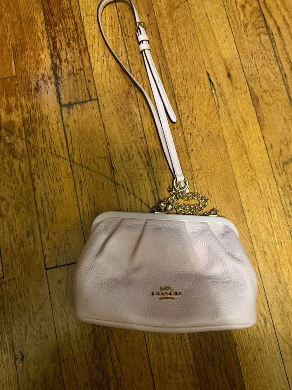 Coach Pale Pink Leather Wristlet with Gold Hardware